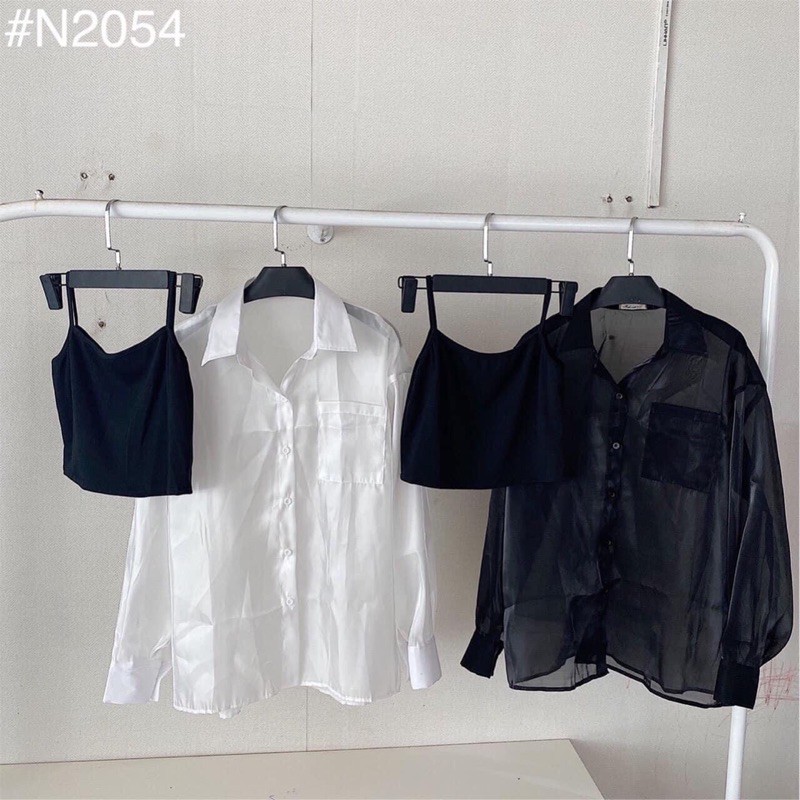 SET SƠ MI SHEER + ÁO DÂY