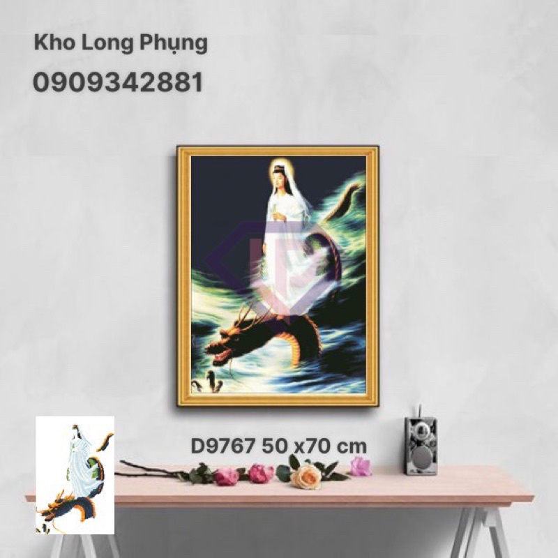 Tranh đính đá Quan âm cưỡi rồng mẫu mới Dream valley D9767-70x50cm( chưa đính)