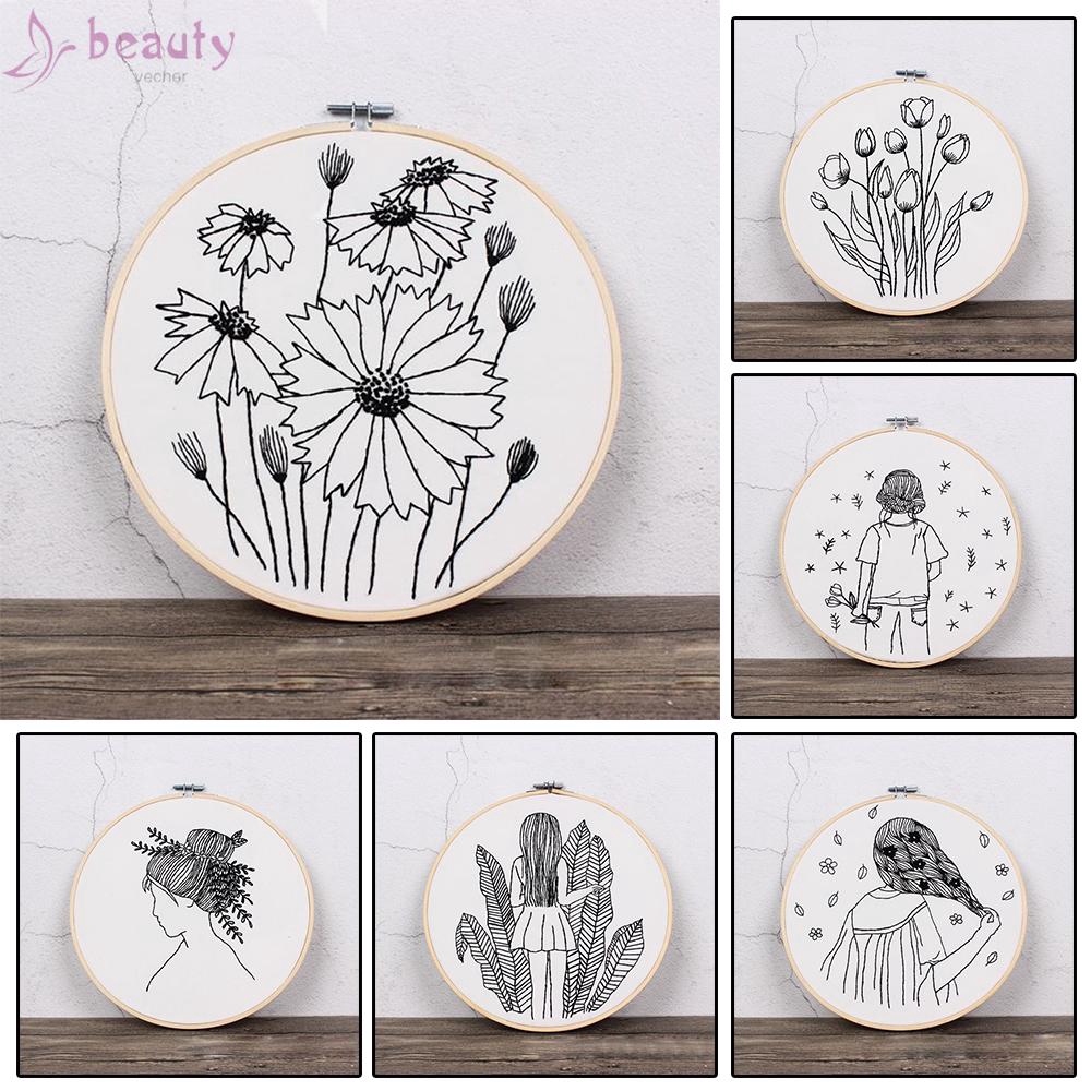 Embroidery Kit Handicraft lovers Adults Lady Wife Handmade Set DIY Sketch Girl Flower For Starter High Quality
