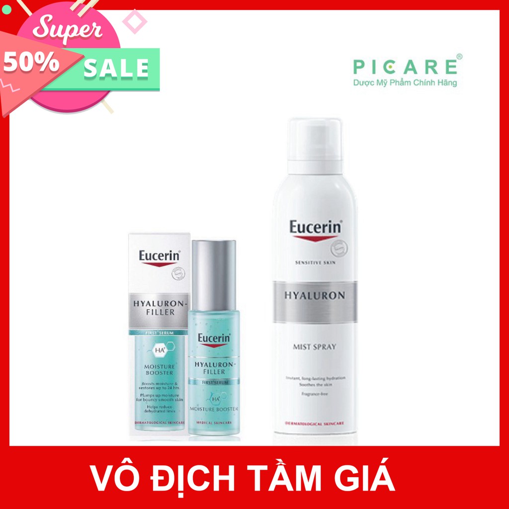 [CHÍNH HÃNG] Combo Eucerin tinh chất cấp ẩm Hyaluron-Filler Moisture Booster &amp; xịt khoáng cấp ẩm Hyaluron Mist Spray 150