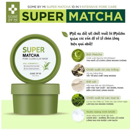 Mặt Nạ Đất Sét Giúp Se Khít Lỗ Chân Lông Some By Mi Super Matcha Pore Clean Clay Mask 100g