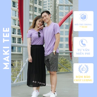 Áo thun nữ trơn cổ tròn 100% cotton, áo phông nữ trơn hàng xuất khẩu nhật bản màu tím pastel MAKI TEE AT41