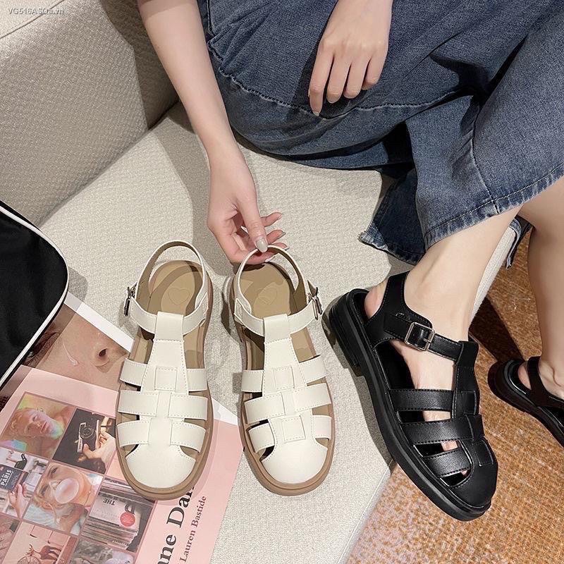 Giày Sandal Rọ Nữ Đan 3 Nan Ngang Phong Cách Nhật Cao 3Cm