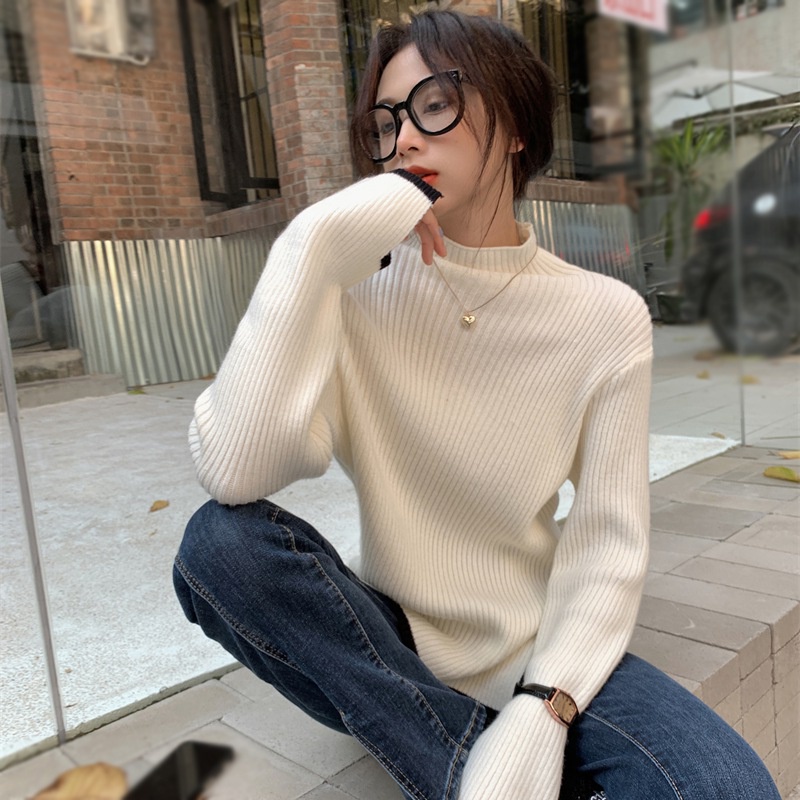 Áo Sweater Dệt Kim Cổ Lọ Tay Dài Dáng Ôm Thiết Kế Lệch Tà Thời Trang Quyến Rũ Cho Nữ