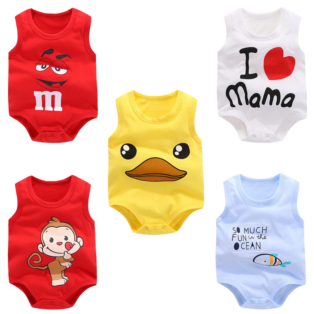 Bộ Áo Liền Quần Không Tay Bằng Cotton Dành Cho Bé Sơ Sinh 0-24 Tháng