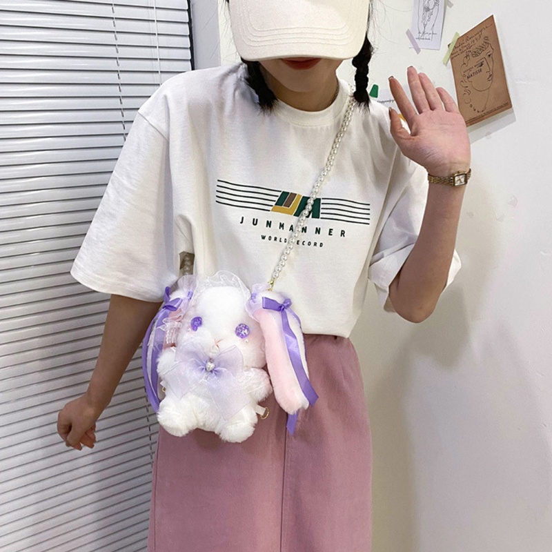 Túi đeo chéo hình thỏ hoạt hình nhồi bông phong cách lolita vui nhộn cho nữ