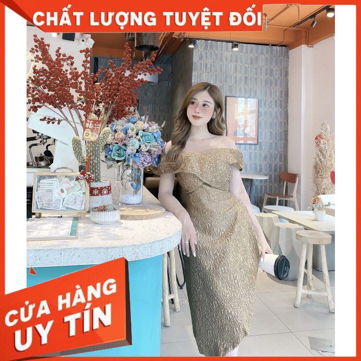 Đầm Bẹt Vai [CoCo Shop] Đầm Hoa Nổi Bẹt Vai - Thời Trang Thiết Kế | BigBuy360 - bigbuy360.vn