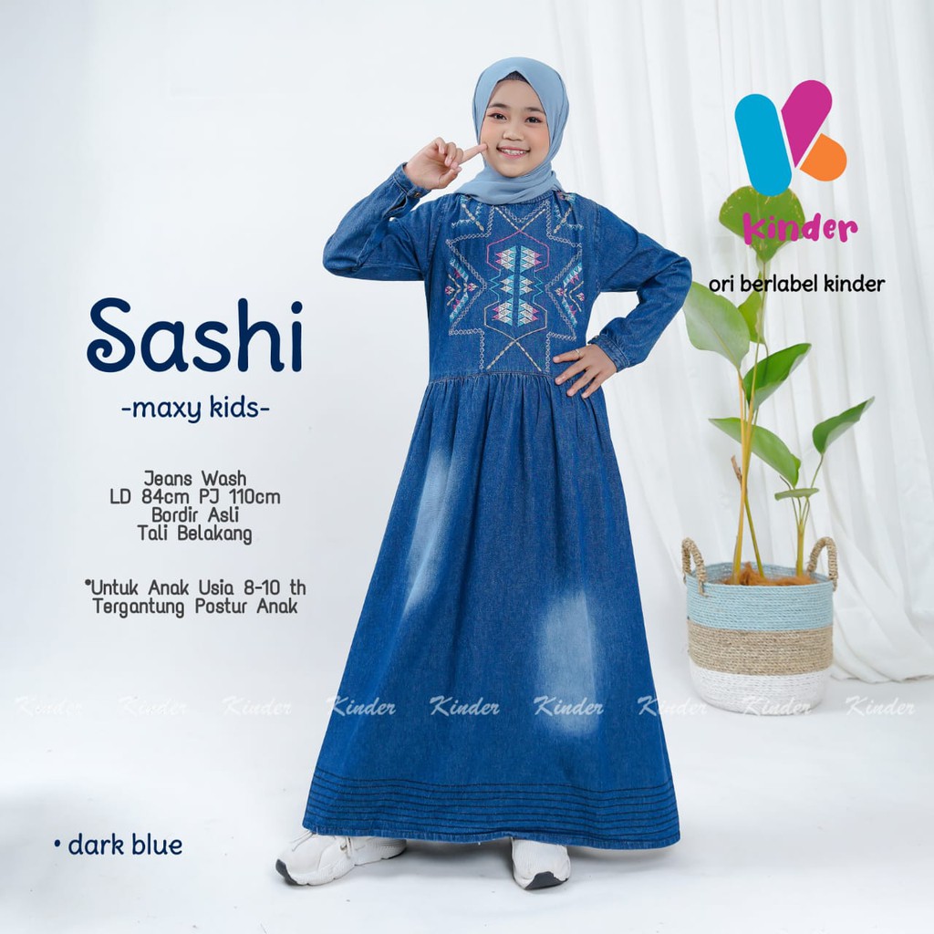 Sashi Đầm Jeans Thêu Hoa Cho Bé Gái 8-10 Tuổi