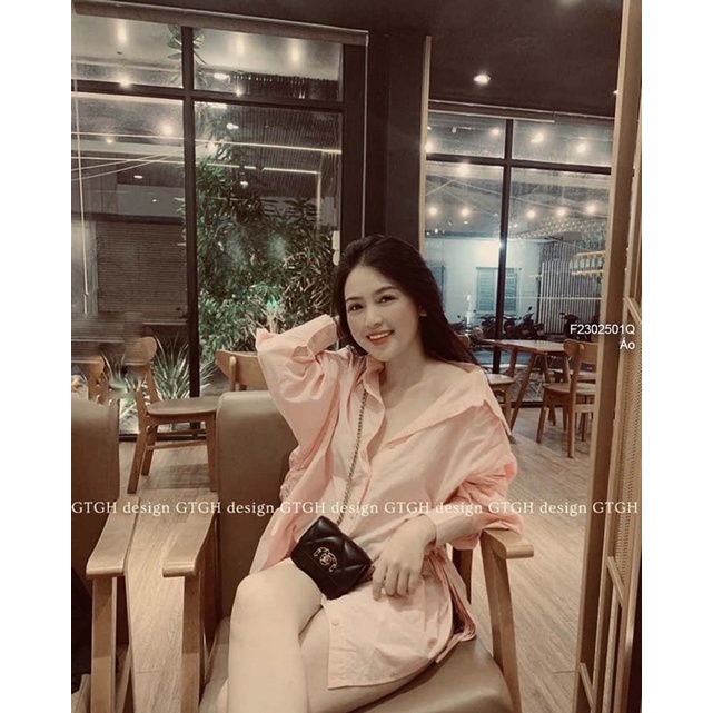 Áo sơ mi hồng rút dây