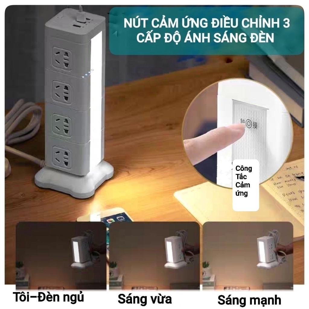 Ổ cắm điện cao cấp USB đèn bàn thông minh, đa năng tiêu chuẩn Anh - Sentaku
