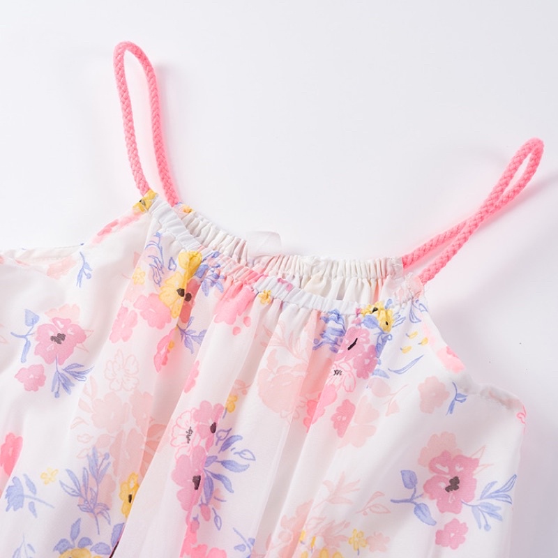 Đầm voan maxi hoa hồng nhí HM bé gái xuất xịn