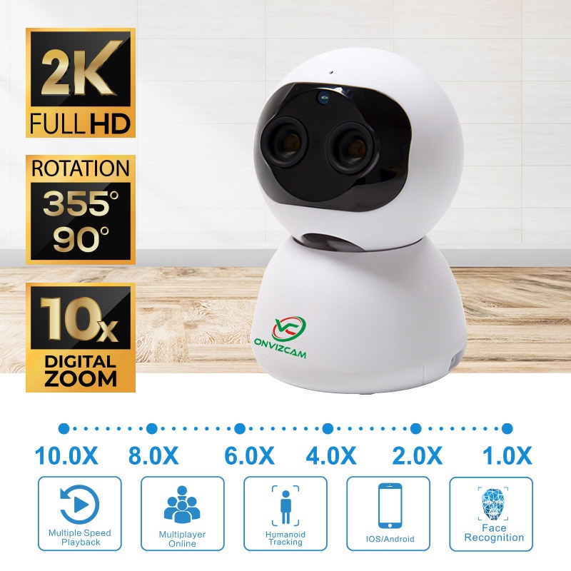 Camera WiFi IP Onvizcam BR20 PRO - Độ phân giải 2.0 MP full HD 1080P- Quay 355° chuyển động theo người- Zoom xa 10x