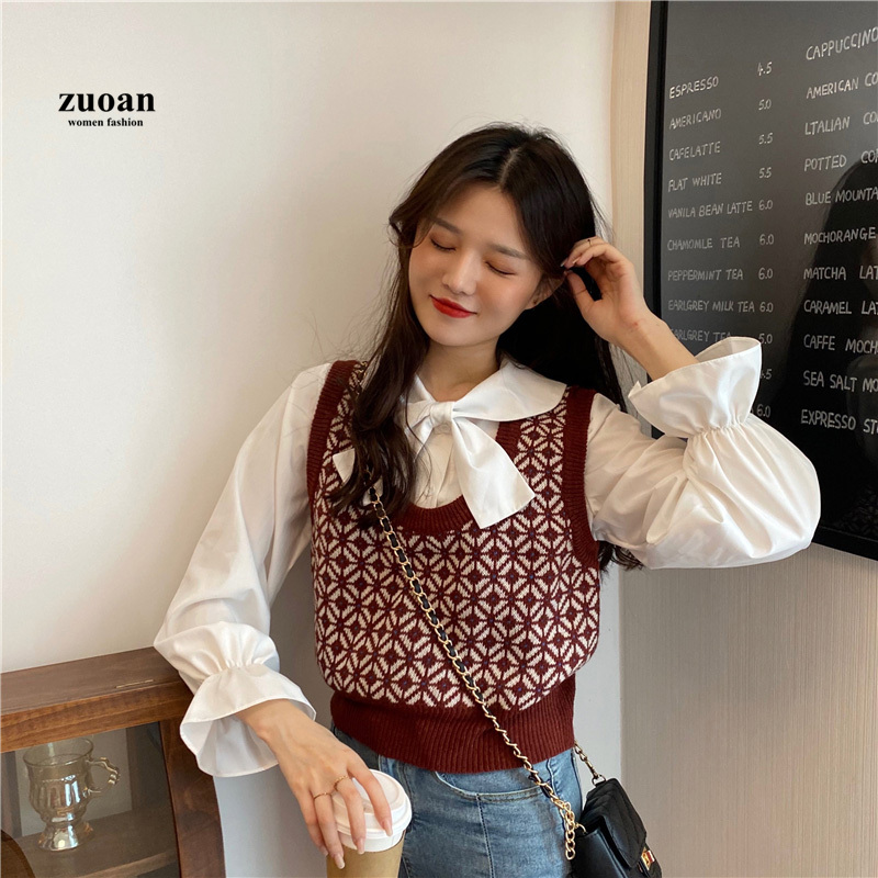 Áo len SUXI không tay họa tiết kẻ sọc thời trang thu đông cho nữ