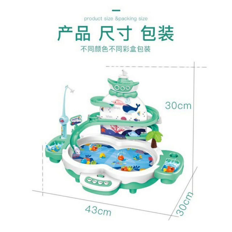 đồ chơi câu cá nhạc nước cho bé có cầu trượt, cá bay, phát nhạc, sạc pin freeship tặng dây sạc usb