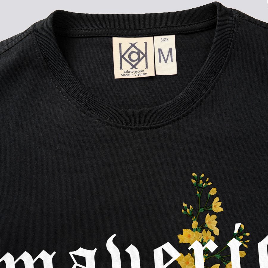 Áo Thun 100% Cotton Tay Dài Thiết Kế Hoa Mai Vàng Tết 2022 Logo Maverick Phong Cách Áo Phông Có Size To MVR KK1361