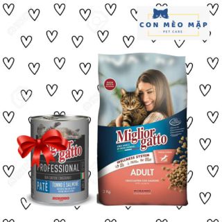 [TẶNG PATE 400G] Thức ăn hạt Miglior Gatto 2kg cho mèo lớn, vị cá hồi