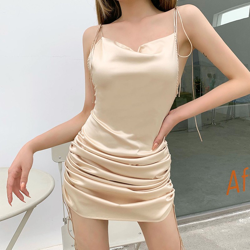 Đầm dự tiệc sang trọng sexy đầm hai dây ôm body phi bóng form đẹp quyến rũ GURI