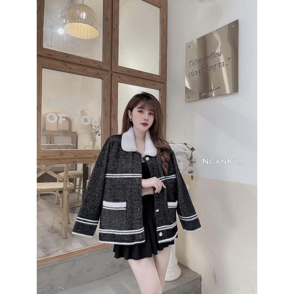 ÁO DẠ TIÊU PHỐI LÔNG CỔ TRẮNG