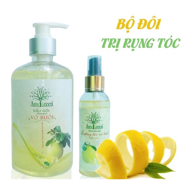 Combo dầu gội tinh dầu bưởi 300ml+dầu dưỡng tóc vỏ bưởi 100% thiên nhiên trị rụng tóc AMERGREEN