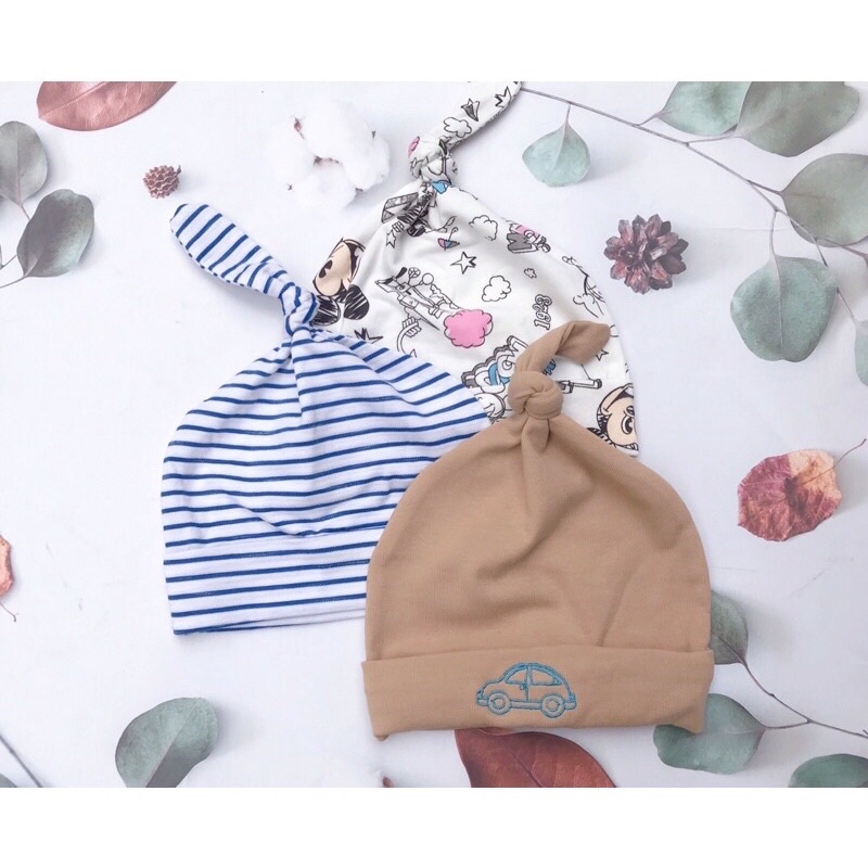 Set 3 mũ củ tỏi cotton cao cấp cho bé từ sơ sinh -7kg