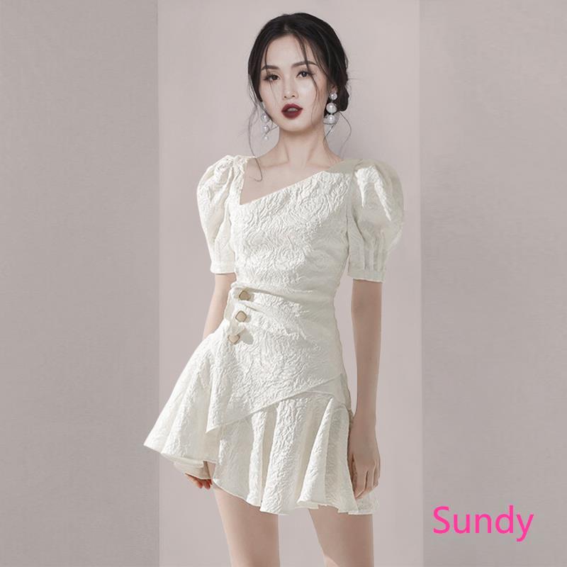 Women's Summer Fashion Korean Style Short Sleeve Evening Wedding Dress