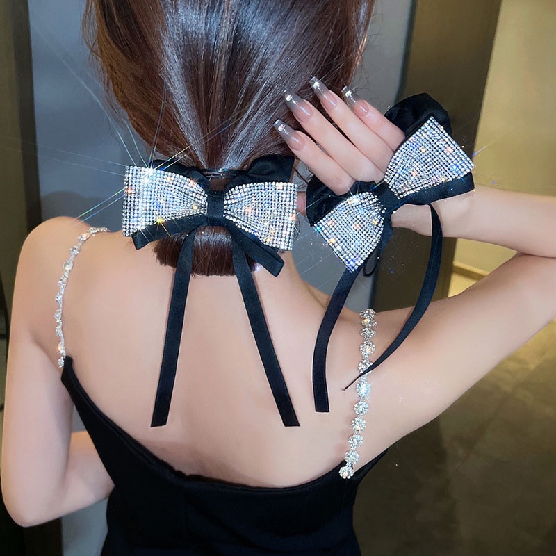 Dây Cột Tóc Hình Nơ Đính Đá Phong Cách Hàn Quốc Cho Nữ