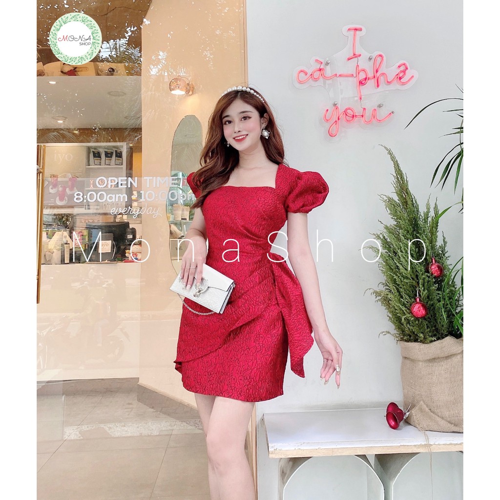 Váy Dự Tiệc Đầm Nữ Thiết Kế Lụa Gấm Tay Phồng Bèo | BigBuy360 - bigbuy360.vn