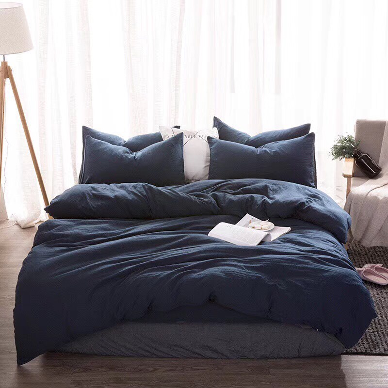 [ ĐŨI 1 MÀU] Trọn Bộ Chăn Ga Gối Cotton Đũi Siêu Thoáng Mát Màu XÁM ĐEN | BigBuy360 - bigbuy360.vn