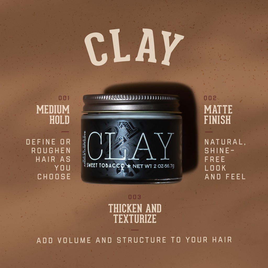 Sáp Vuốt Tóc Nam 18.21 MAN MADE Clay Sweet Tocbacco 56g + Xịt Dưỡng Tóc AZENMAN Parana 20ml + Lược Chải Tóc Texture