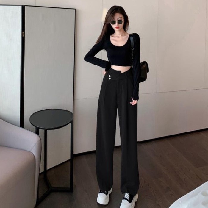 Quần Ống Rộng Suông Baggy Kiểu Hàn, Quần Suông Cạp Cao Ống Loe Culottes Nữ Hàng Quảng Châu Siêu Hót | BigBuy360 - bigbuy360.vn