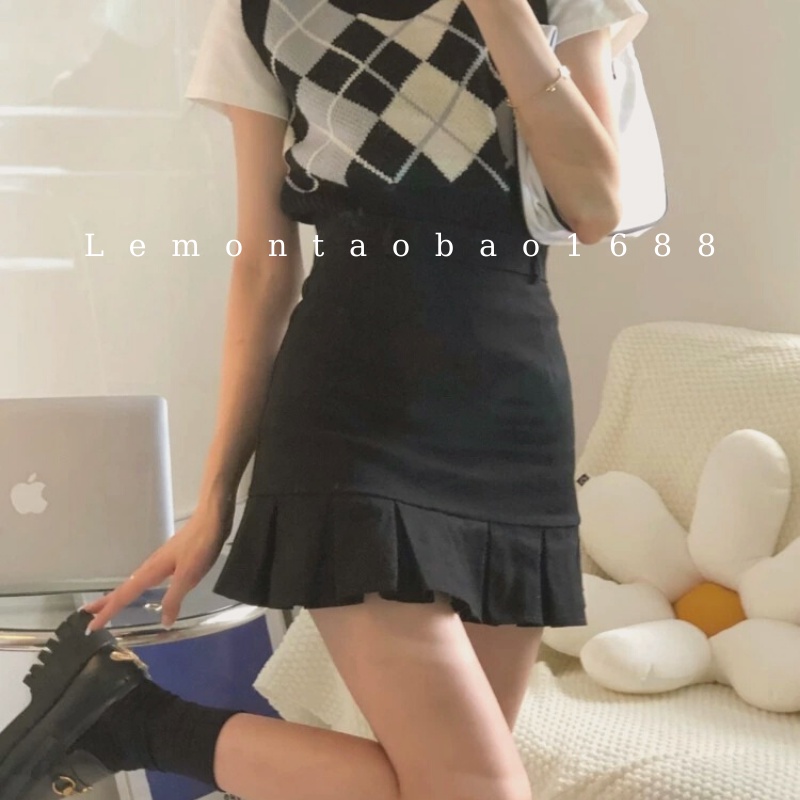 Chân váy ngắn chữ A xếp ly, cạp cao Lemon tao bao