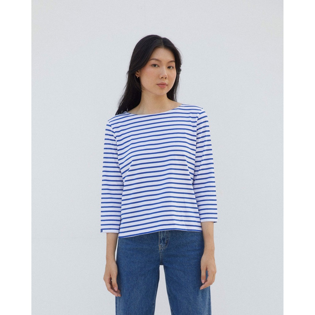 TheBlueTshirt - Áo Thun Tay Dài Nữ Sọc Xanh Trắng - New Classic BlueT - White / Blue Stripe