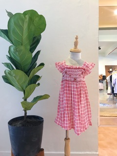 Đầm smock caro đỏ MK063