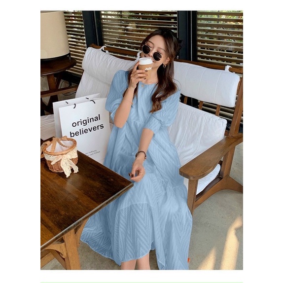 Đầm trơn dáng dài babydoll siêu xinh bầu bì bon chen thoải mái