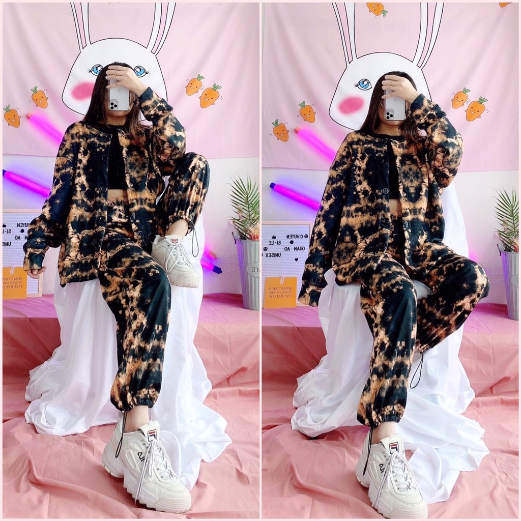 Quần Jogger 3D Ulzzang Unisex Jogger Loang Màu Dây Rút Lai Ống Rộng Màu Nâu - MM