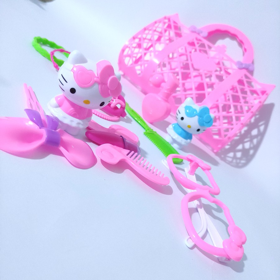 Đồ Chơi Trang Điểm - Giỏ Trang Sức Hello Kitty Dành Cho Bé Gái - Đồ Chơi Nhập Vai 12 Món - Ảnh Shop Tự Chụp