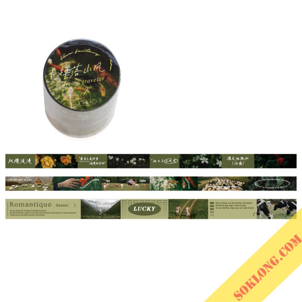 Bộ 3 washi tape Postcard thiên nhiên đời sống WA10 hình trải nghiệm phong cảnh nhiều gam màu