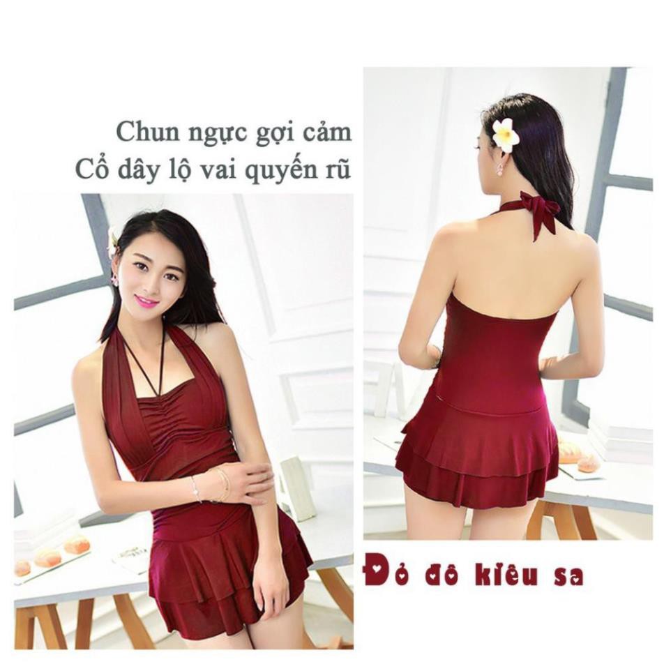 Áo tắm nữ áo bơi nữ liền váy chun ngực nhún thân giấu bụng lộ vai gợi cảm MH1591 Sexy sexy  ཾ ' ་