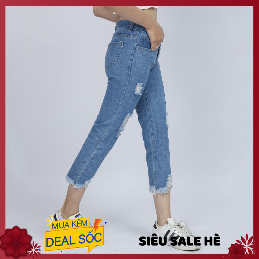Quần Jean Nữ Begy Chữ Thái Chân Tua Màu Xanh Trung Bình Co Giãn Thời Trang Cao Cấp Giãn QR08. BOBA_SHOP1 | BigBuy360 - bigbuy360.vn