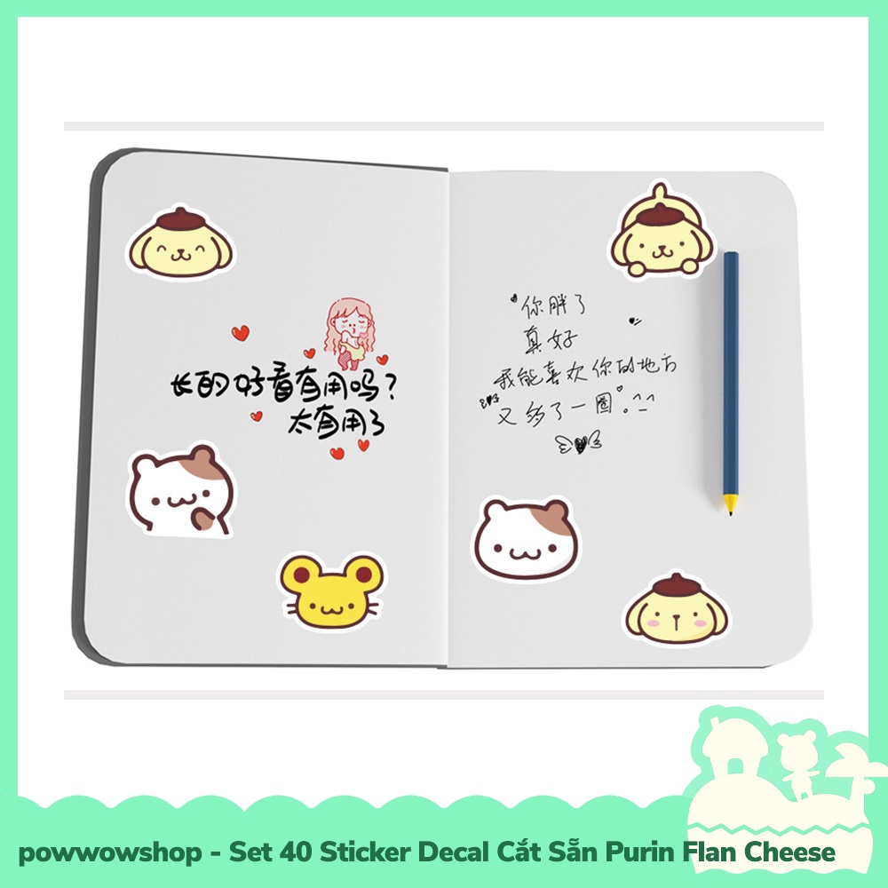 [Sẵn VN - Hỏa Tốc] Set 40/60 Sticker Mini Decal Dán Trang Trí Vật Dụng Mẫu Sanrio Purin Flan Cheese Cat