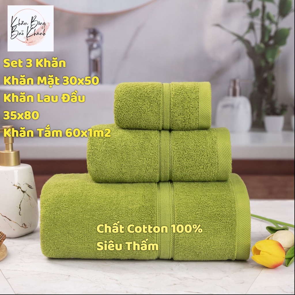 COMBO 3 KHĂN TẮM, KHĂN LAU ĐẦU KHĂN RỬA MẶT, HÀNG CAO CẤP 100% COTTON DÙNG TRONG GIA ĐÌNH KHÁCH SẠN QUÀ TẶNG