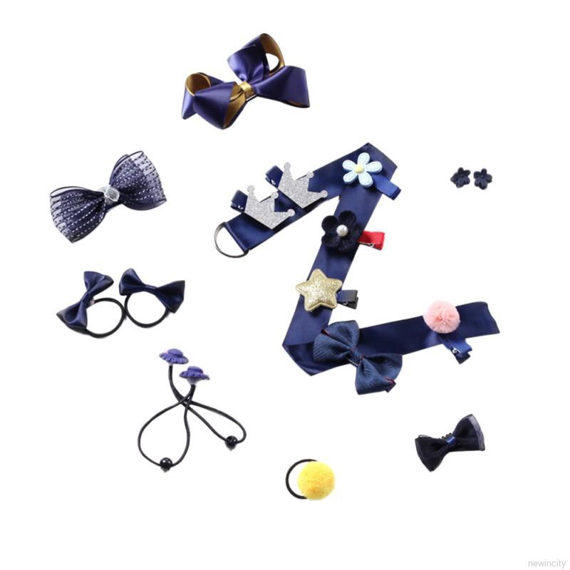 Set 18 phụ kiện tóc phối nơ nhiều kiểu phong cách công chúa cho bé gái