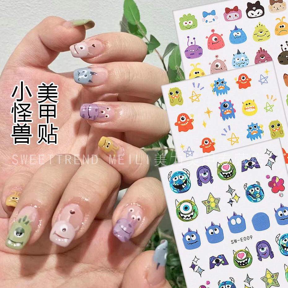 Miếng dán trang trí móng tay STZPRONAIL hình quái vật ba mắt nhỏ dễ thương ngộ nghĩnh