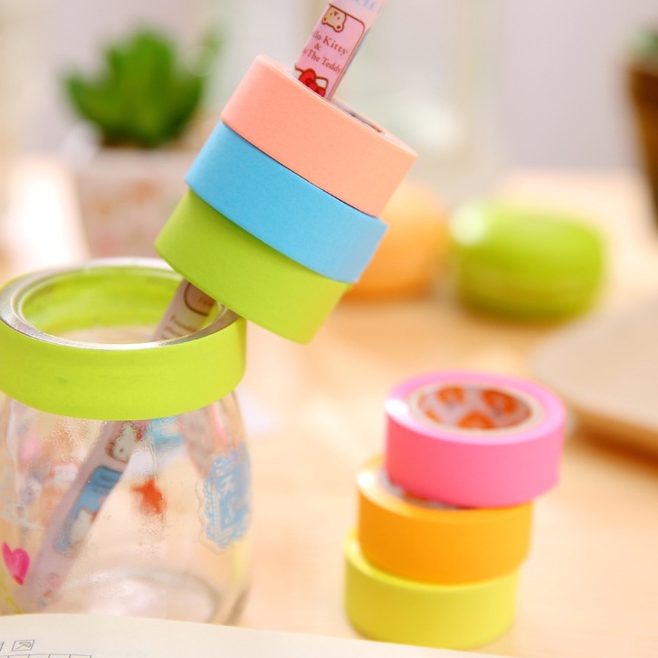 Lốc 6 Cuộn Băng Dính Washi Tape Nhiều Mầu Trang Trí Dài 5M-  Molangshop