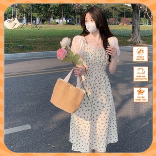 Đầm voan hoa nhí dáng dài tiểu thư