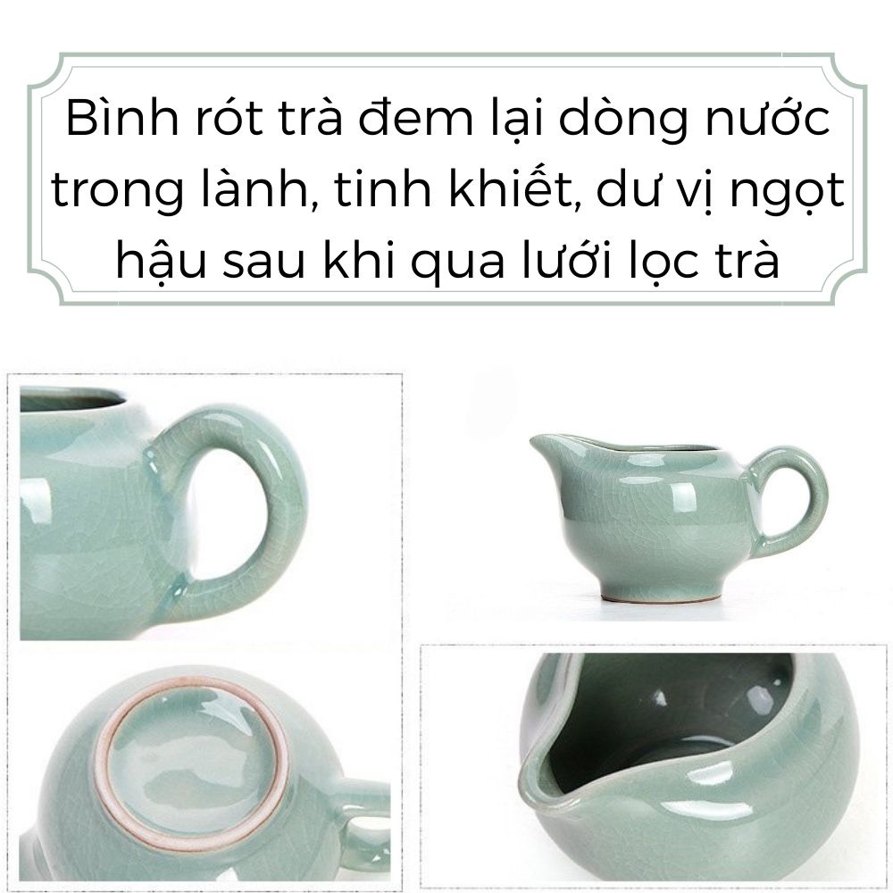 Bộ ấm chén pha trà tráng men sứ rạn xanh ngọc cao cấp uống trà đạo ACDL00