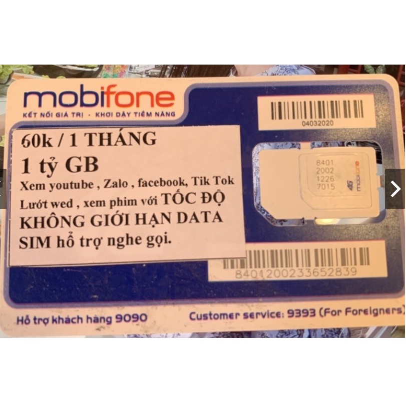 Sim Max Băng Thông Sim Y60 KO GIỚI HẠN DATA - MAX DATA DUNG LƯỢNG KHỦNG 60K 1 Tháng