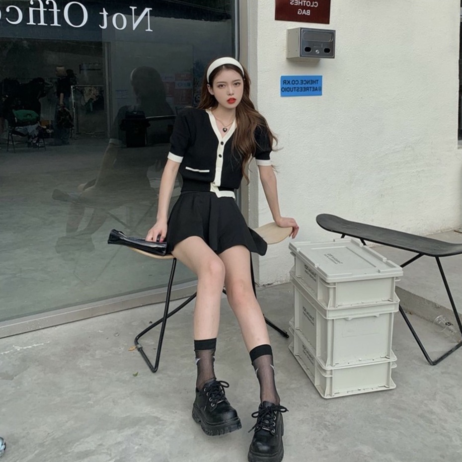 Áo Cardigan Dệt Kim Tay Ngắn Dáng Ôm Phong Cách Hàn Quốc Thời Trang Cho Nữ