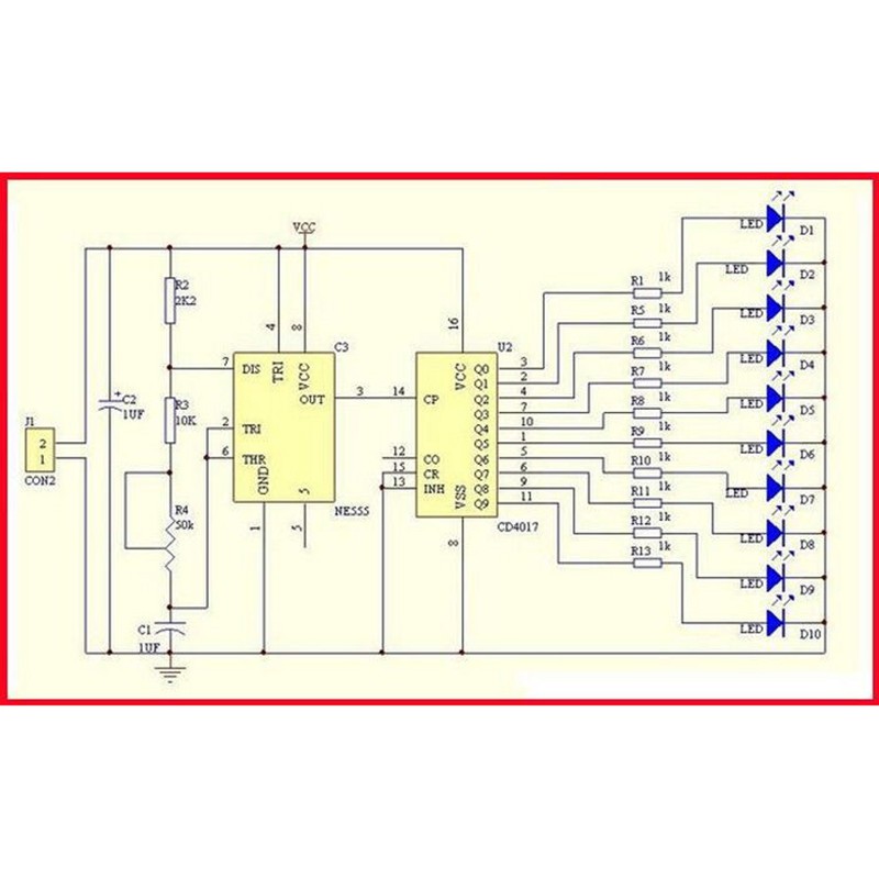 1 Bộ Mạch Đèn LED NE555 + CD4017 Chạy Điện