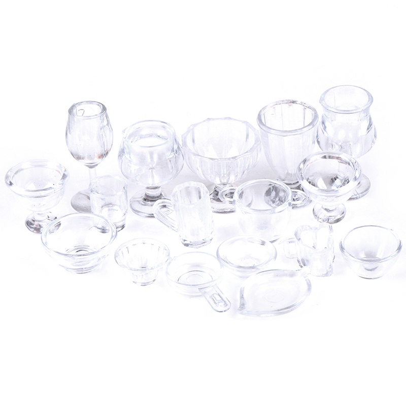 Bộ 17 món chén dĩa và dụng cụ ăn uống cho nhà búp bê 1:12